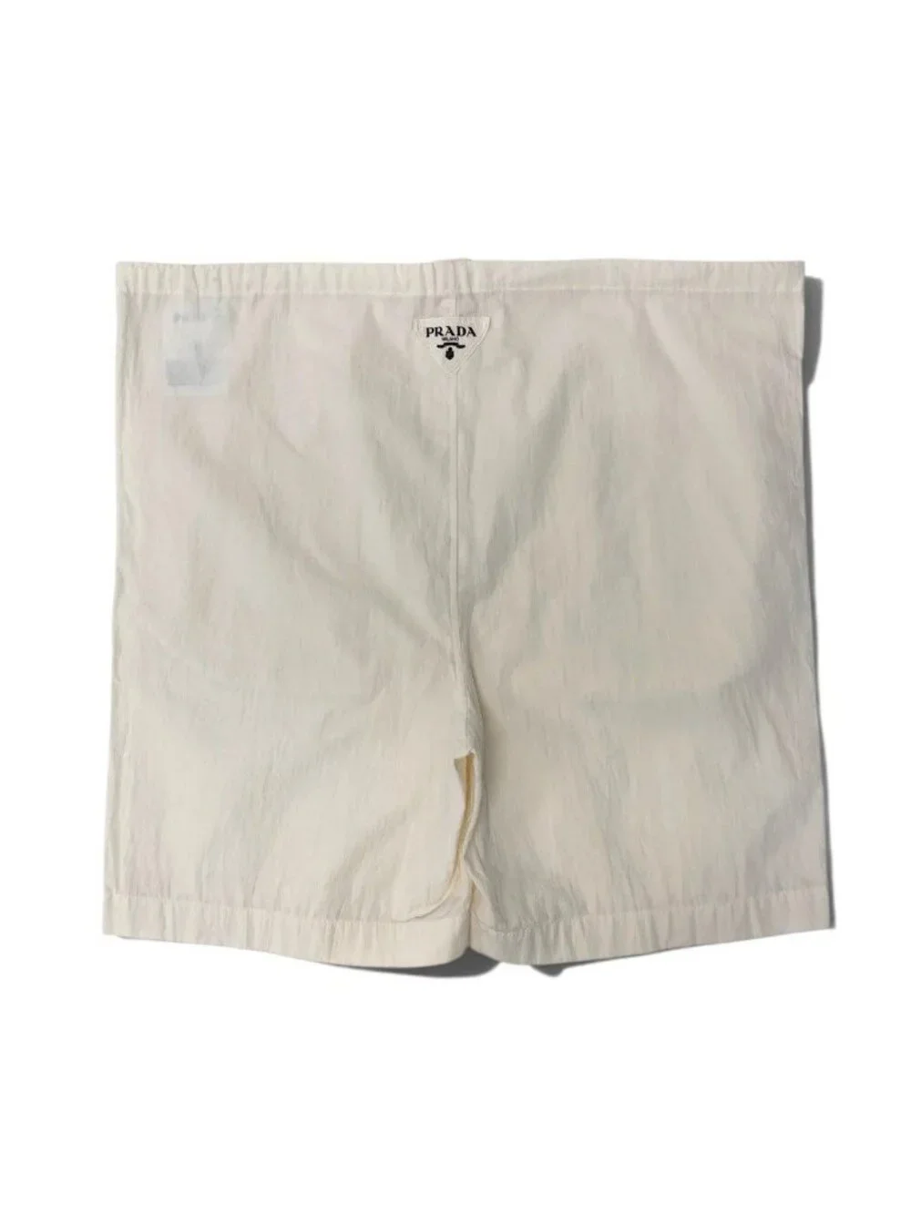 Prada Mh1 Shorts Triangle Logo Cotton Pants Adjustable Waist S Ivory